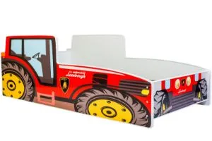 Łożko pojedyncze Traktor czerwony 160x80 z materacem