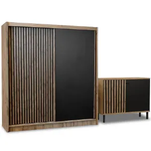 Obrazek Zestaw Szafa London Wotan/Czarny 203 + Komoda D2