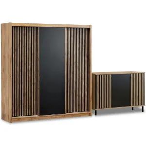 Obrazek Zestaw Szafa London Wotan/Czarny 250 + Komoda D3