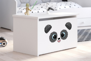 Obrazek Skrzynia na zabawki Daria biała z nadrukiem Panda