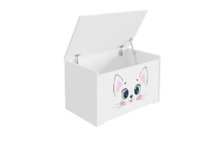 Obrazek Skrzynia na zabawki Daria biała z nadrukiem Pink Cat