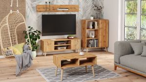 Obrazek Szafka RTV 135 cm skandynawska dąb craft złoty