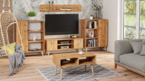 Obrazek Szafka RTV 135 cm skandynawska dąb craft złoty