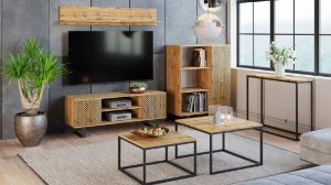 Obrazek Szafka RTV 135 cm loft dąb craft złoty - jodełka