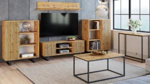 Obrazek Szafka RTV 135 cm loft dąb craft złoty - jodełka