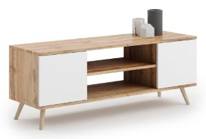 Obrazek Szafka RTV 135 cm skandynawska dąb craft złoty-biel