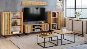 Obrazek Szafka RTV 135 cm loft dąb craft złoty - lamele