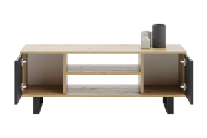 Obrazek Szafka RTV Focus 155 cm - nogi metalowe Dąb artisan czarny