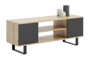 Obrazek Szafka RTV Focus 155 cm - nogi metalowe Dąb artisan czarny