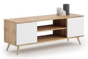 Obrazek Szafka RTV 155 cm skandynawska dąb craft złoty - biel