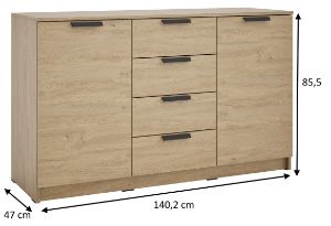 Obrazek Komoda dwudrzwiowa z szufladami Ava 02 2D4S dąb kamienny