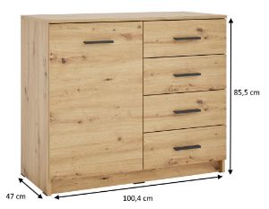 Obrazek Komoda jednodrzwiowa z szufladami Alfa 1D4S Typ 1 dąb artisan