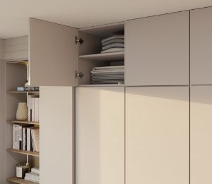 Obrazek Szafa Sensory 150 cm 3D z nadstawką kaszmir złote uchwyty