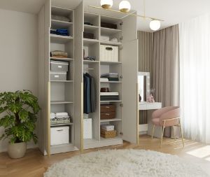 Obrazek Szafa Sensory 150 cm 3D z nadstawką kaszmir złote uchwyty